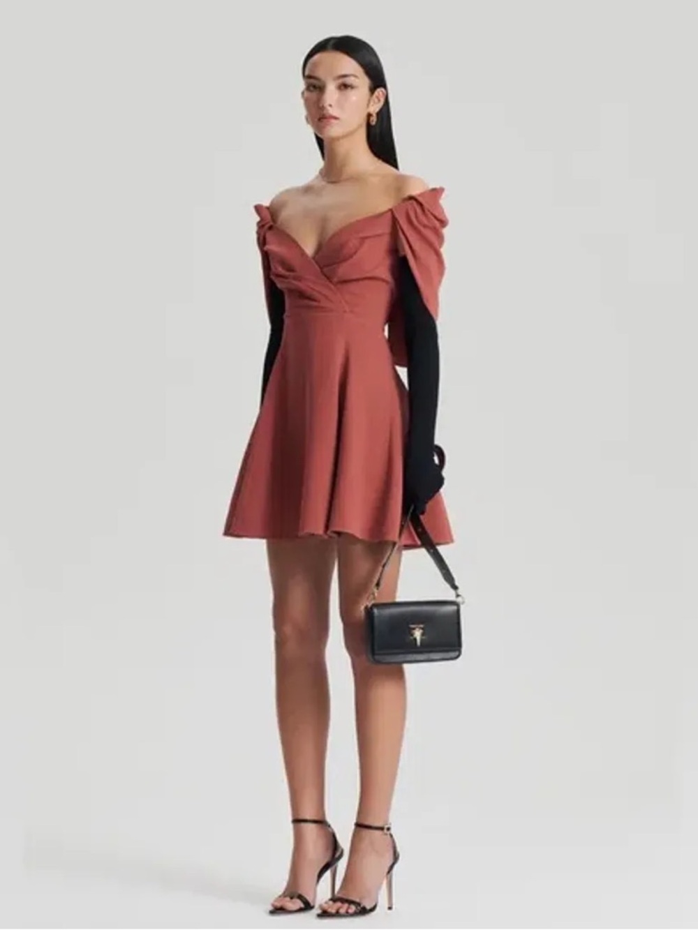SCANLAN THEODORE CAPE SLEEVE MINI DRESS SEPIA